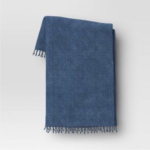 THRESHOLD NEW basketweave heathered throw blanket - blue